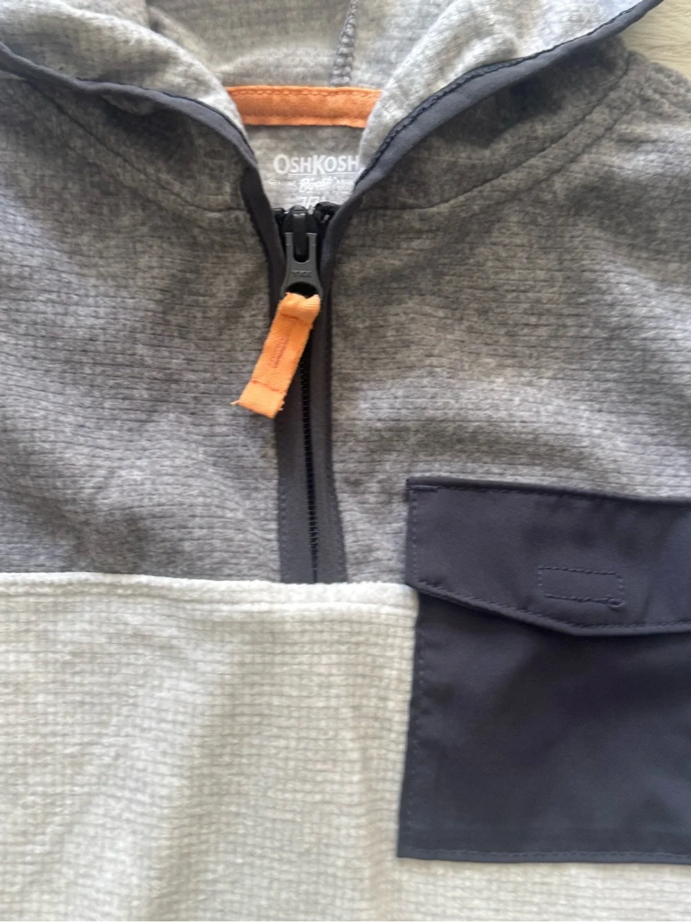 OshKosh B'gosh Two-Tone Gray Hooded Pullover with Chest Pocket
